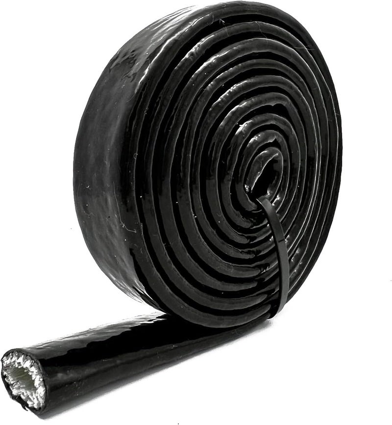 KRD PERFORMANCE 1 inch 25mm ID Black Silicone Coated Fiberglass Heat Shielded Sleeve Fire Thermo Armor for Hose Lines & Electrical Wiring, 10 Feet - Image 1